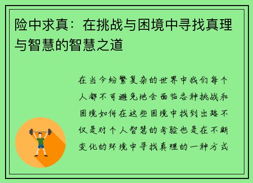 险中求真：在挑战与困境中寻找真理与智慧的智慧之道
